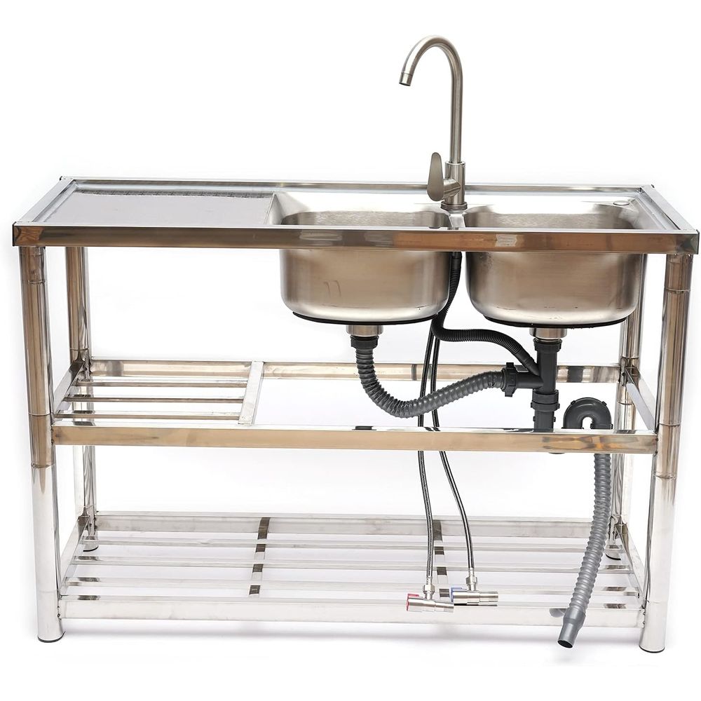 Commercial Kitchen Double Sink - Wastafel Stainless Steel Dua Lubang, Set