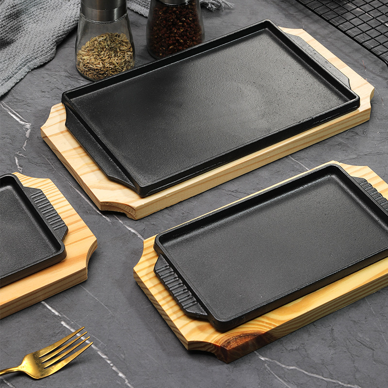Commercial Kitchen Grill - Piring Panggangan Teppanyaki Besi Cor Persegi