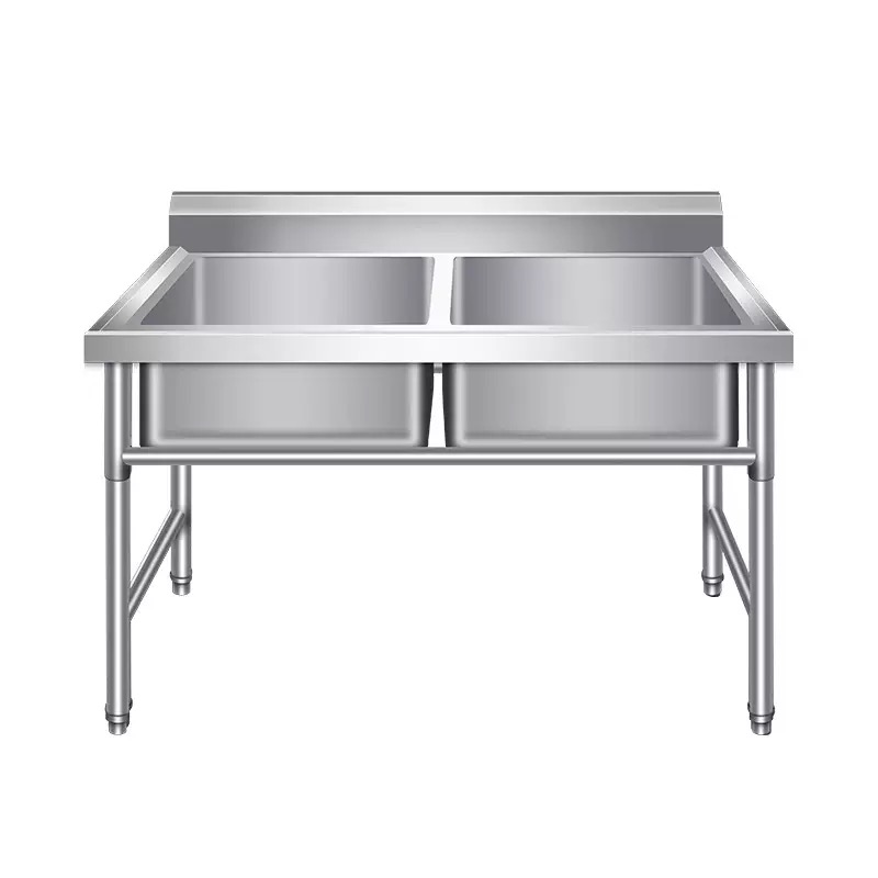 Commercial Kitchen Double Sink - Meja Kerja Dapur Komersial dari Baja