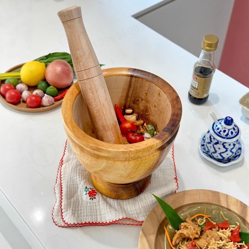 Commercial Kitchen Grinder - Set Mortar dan Pestle Kayu Akasia